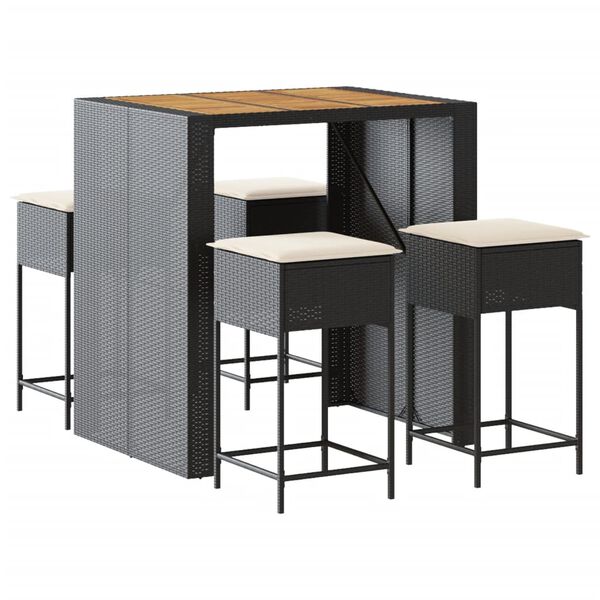vidaXL Garden Bar Set Black PE rattan 5 Piece Set Seats Many
