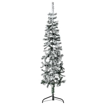 vidaXL Slim Artificial Half Christmas Tree with Flocked Snow 5 ft