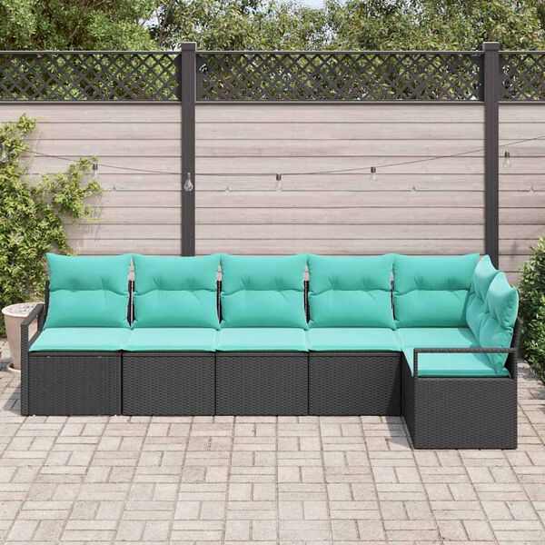 vidaXL Sofa Set 6 pcs Black Poly Rattan
