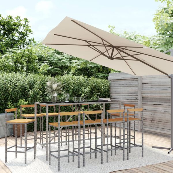 vidaXL Garden Bar Set Grey PE rattan Large Garden Bar Set Rectangular