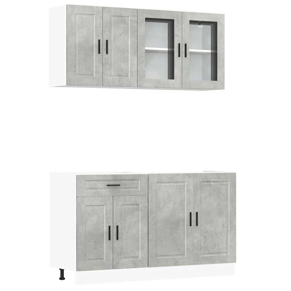 vidaXL Kitchen Cabinet Set Concrete gray Engineered wood and glass Normal