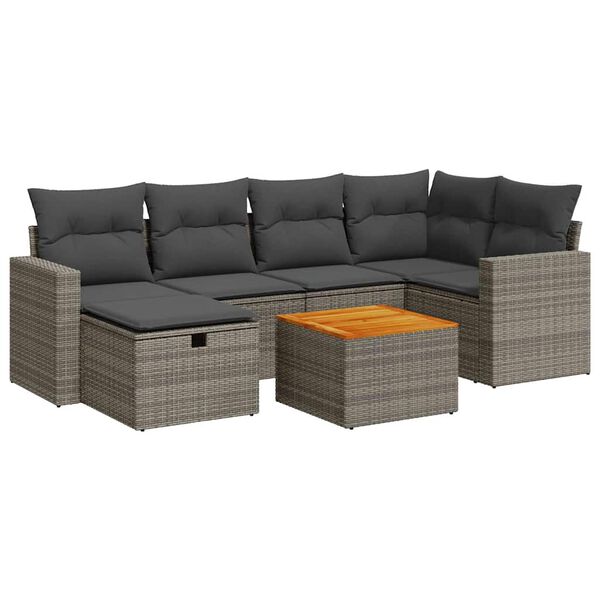 vidaXL Garden Sofa Set Grey PE Rattan, Powder-Coated Steel, Acacia Wood