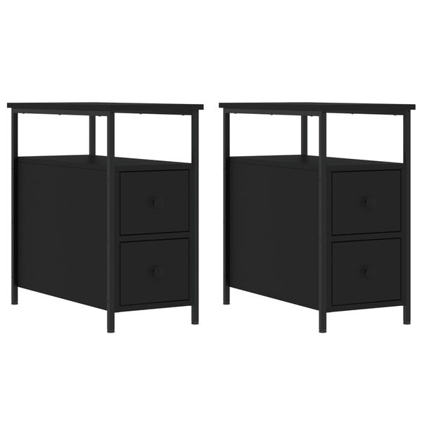 vidaXL Bedside Cabinet Set of 2 Black Engineered wood, Iron