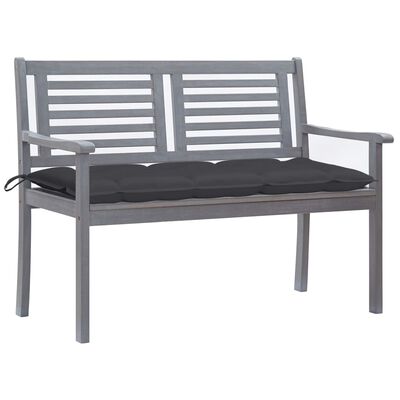 vidaXL 2-Seater Patio Bench with Cushion 47.2" Gray Eucalyptus Wood