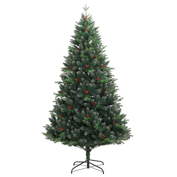 vidaXL Artificial Hinged Christmas Tree Green with Red PVC, PE, Metal