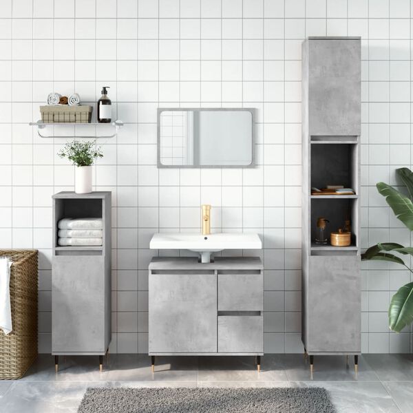 vidaXL Bathroom Cabinet Concrete grey Engineered wood Tall