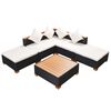 vidaXL Outdoor Sofa Set Black rattan with cream cushions and brown WPC top