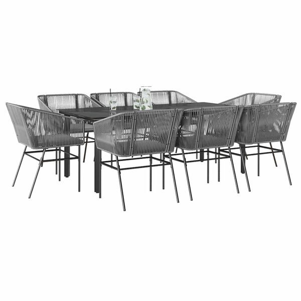 vidaXL Garden Dining Set Grey Poly Rattan 8-seater Removable Covers