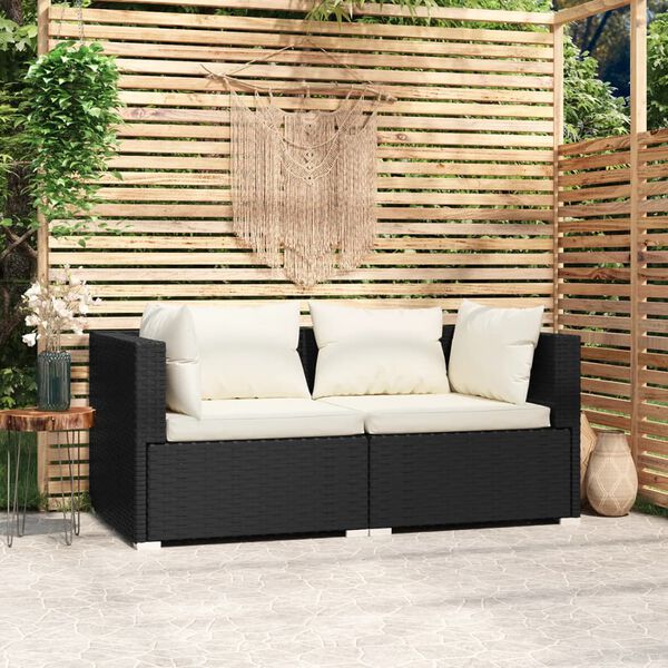 vidaXL 2-seater Sofa Black, Cream PE rattan