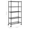 vidaXL 5-Tier Storage Shelf with Wheels 29.5x13.8x61.0" Black 551.2 lb