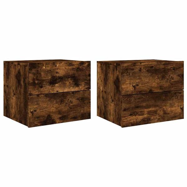 vidaXL Wall-mounted Bedside Cabinet Set of 2 Smoked oak Engineered wood
