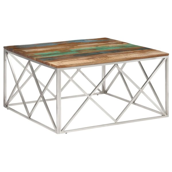 vidaXL Coffee Table Silver Stainless steel frame, solid reclaimed wood top