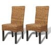 vidaXL Dining Chair Set of 2 Brown Abaca leaves, solid mango wood Medium