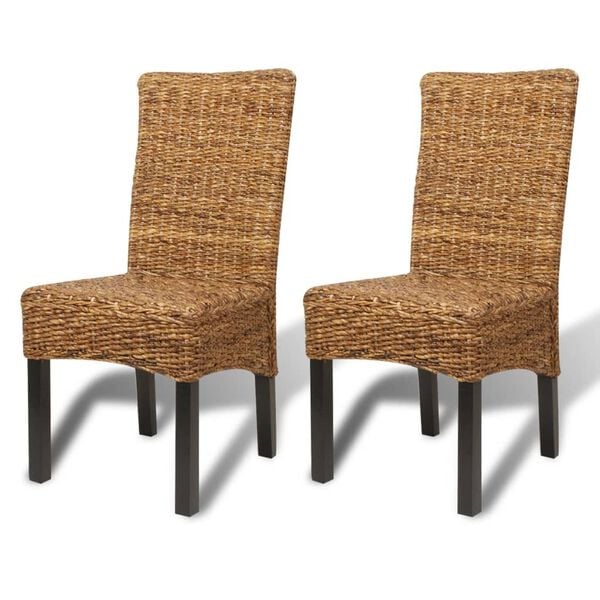 vidaXL Dining Chair Set of 2 Brown Abaca leaves, solid mango wood Medium