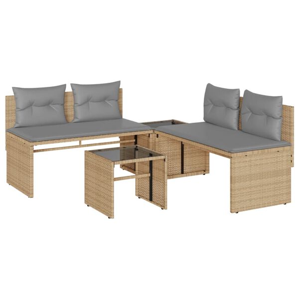 vidaXL 4 Piece Patio Sofa Set with Cushions Beige Poly Rattan