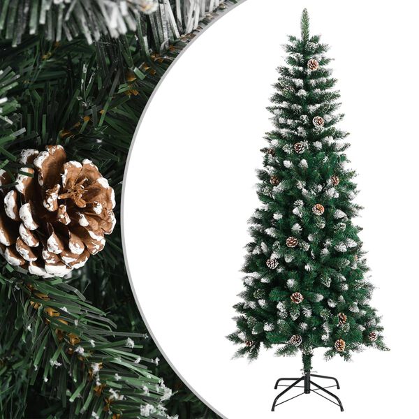 vidaXL Christmas Tree Green and white PVC and steel 6 ft
