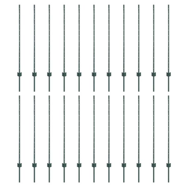 vidaXL Fence Post 22 pcs Green 62.99 in Steel