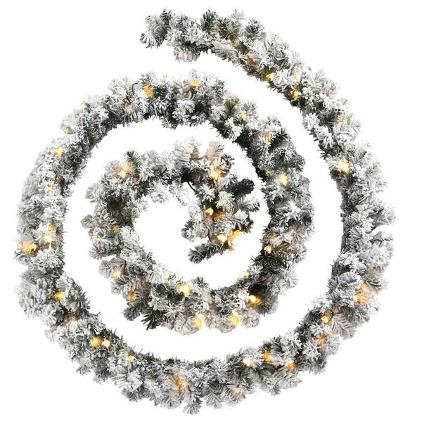 vidaXL Christmas Garland Green with flocked white snow PVC 65.6 ft