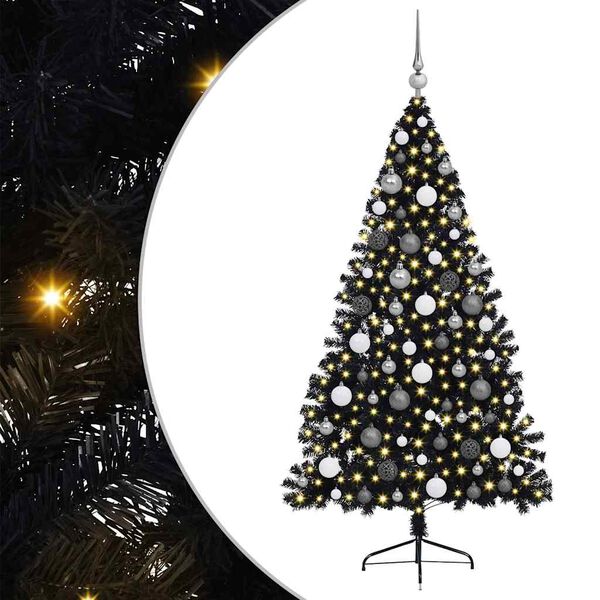 vidaXL Artificial Pre-lit Christmas Tree Black 70.87 in PVC