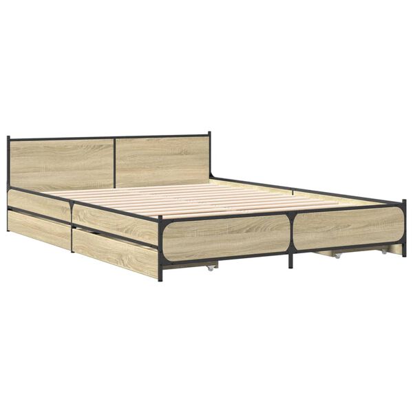 vidaXL Bed Frame Sonoma Oak Engineered Wood, Steel Small Double