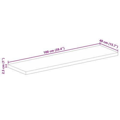 Dimensions diagram of a rectangular shelf (100 cm x 40 cm x 2.5 cm)