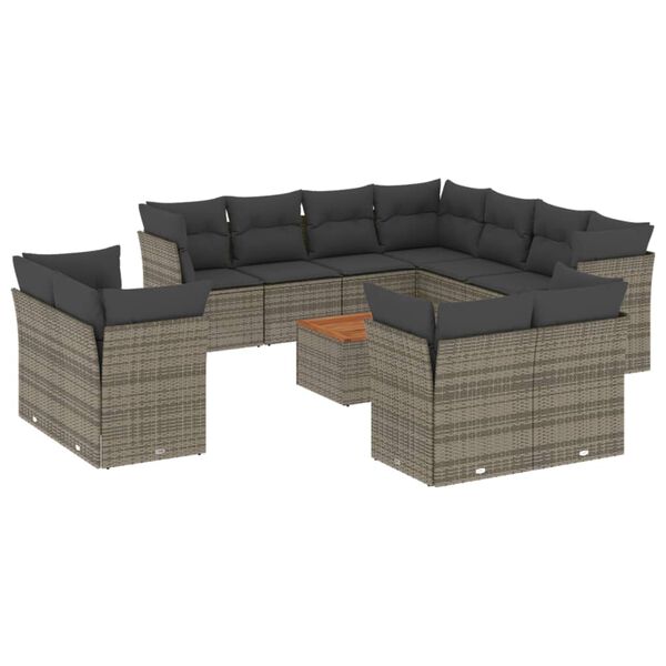 vidaXL Garden Sofa Set Gray PE Rattan Large Weather-resistant materials