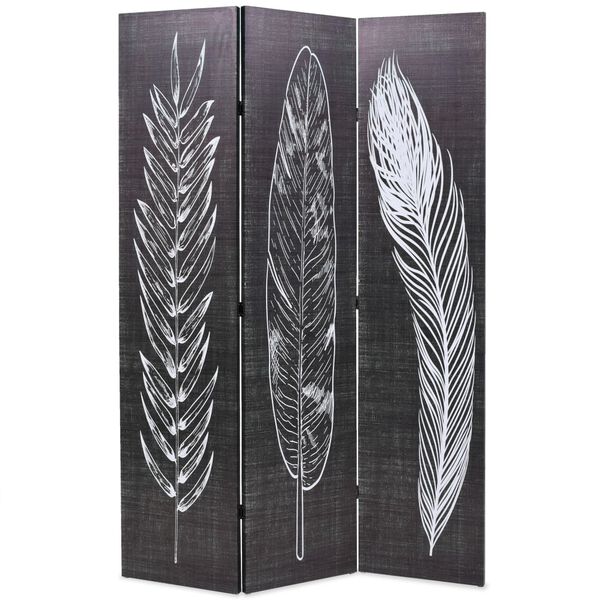 vidaXL Folding Room Divider 47.2x66.9" Feathers Black and White