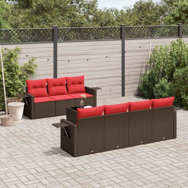 vidaXL 8 Piece Garden Sofa Set with Cushions Brown Poly Rattan