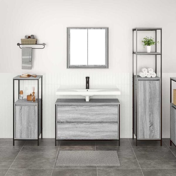 vidaXL Bathroom Furniture Set 3 pcs Grey Sonoma Engineered Wood