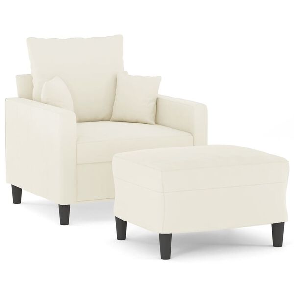 vidaXL Sofa Chair with Footstool Cream 23.6" Velvet
