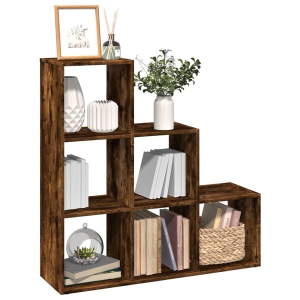 vidaXL Room Divider Bookcase Smoked oak Engineered wood 3-Tier