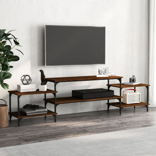 vidaXL TV Cabinet Brown Oak Engineered Wood, Steel Large TV Cabinet