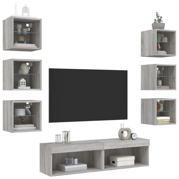 vidaXL 8 Piece TV Wall Units with LED Gray Sonoma Engineered Wood