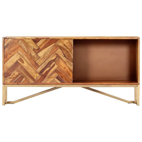 vidaXL Sideboard Brown Solid Acacia wood and brass powder-coated iron