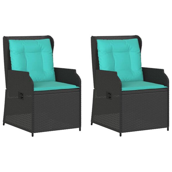 vidaXL Reclining Patio Chair Set of 2 Black PE rattan Standard