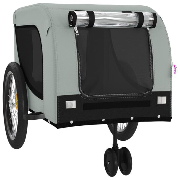 vidaXL Pet Bike Trailer Grey and Black Oxford Fabric, Iron, PVC Standard
