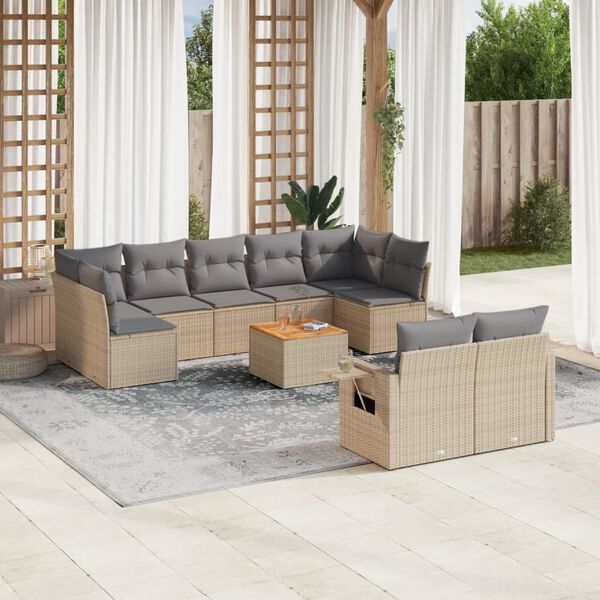 vidaXL Garden Sofa Set Beige PE Rattan 10 Piece Set Modular