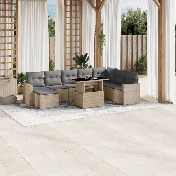vidaXL Garden Sofa Set Beige PE rattan Large Modular Garden Sofa Set