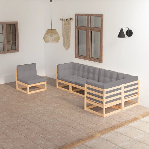 vidaXL Garden Lounge Set Natural wood, Grey Solid pinewood, 100% polyester