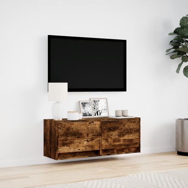 vidaXL TV Wall Cabinet Smoked Oak Engineered Wood Medium TV Wall Cabinet