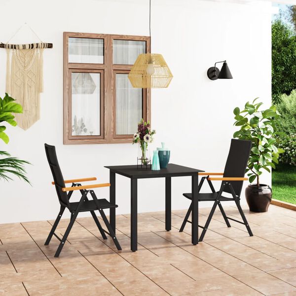 vidaXL Dining Set Black and Brown PE rattan, WPC, aluminum Medium