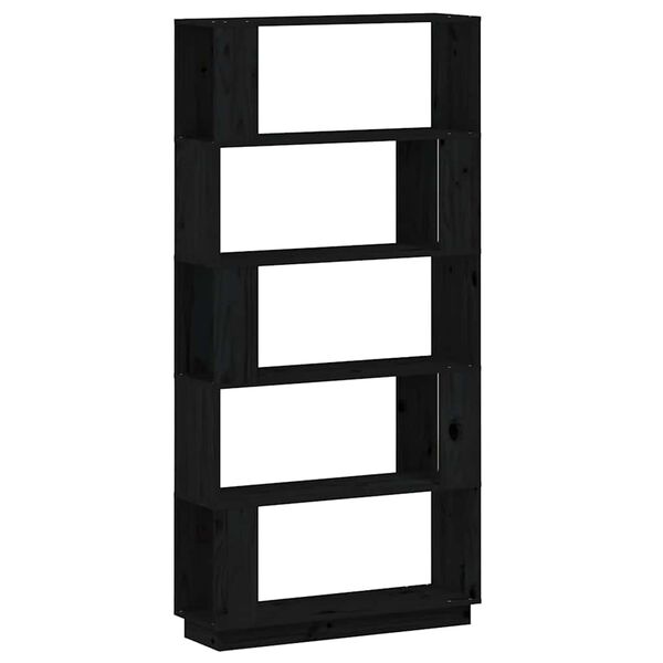 vidaXL Book Cabinet Black Solid Pine Wood Medium Book Cabinet
