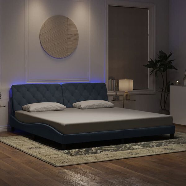 vidaXL Bed Frame with LED without Mattress Dark Gray 76"x79.9" Velvet