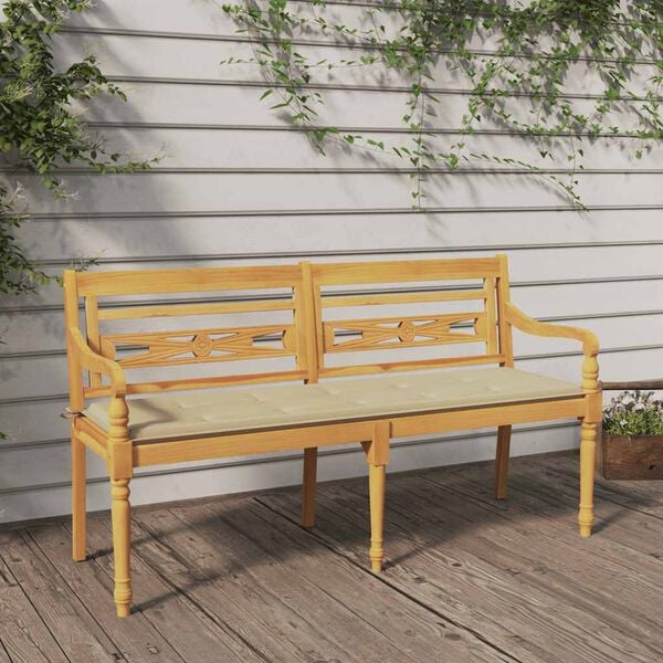 vidaXL Bench Beige Solid Teak Wood 59 in Garden Bench Rectangular