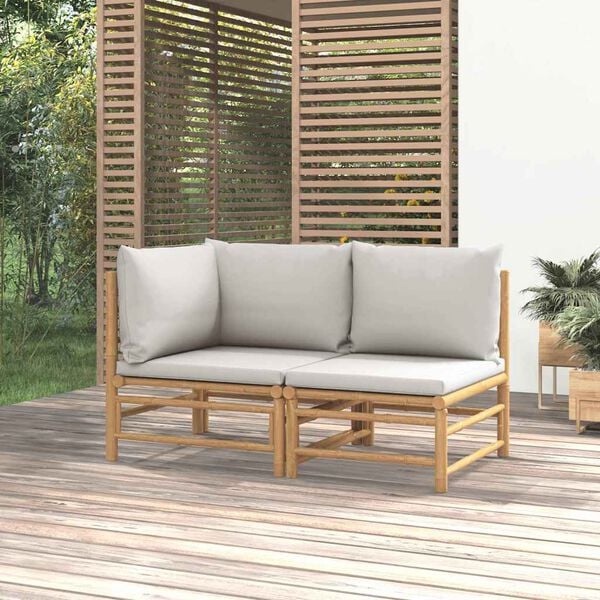 vidaXL Garden Lounge Set Bamboo with Light Grey Cushions