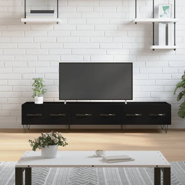 vidaXL TV Cabinet Black Engineered wood, iron Compact TV Cabinet