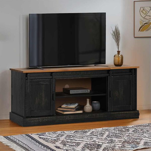vidaXL TV Cabinet Black Solid Pine Wood and Metal Large