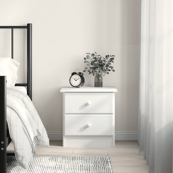 vidaXL Bedside Cabinet White Solid pine wood Medium Bedside Cabinet