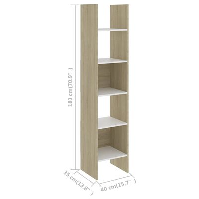 vidaXL Book Cabinet White and Sonoma Oak 15.7"x13.8"x70.9" Engineered Wood