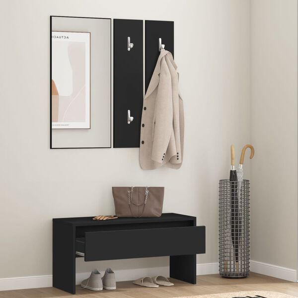 vidaXL Hallway Furniture Set Black Engineered wood, Acrylic Medium